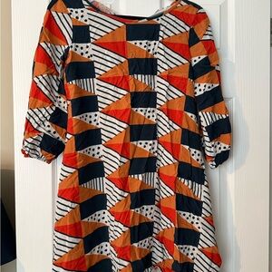 Chic Geometric Long Sleeve Dress in Orange and Black